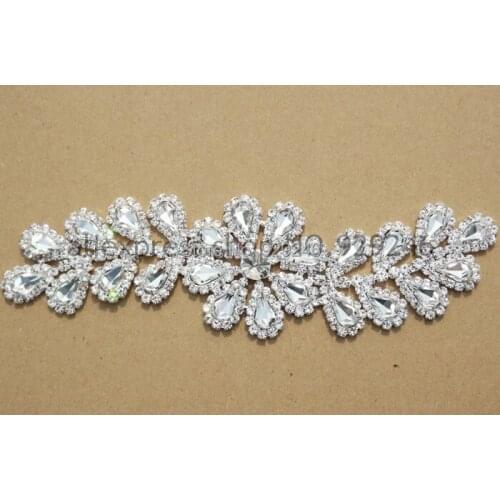 Free shipping 1pc 5*17.5cm flower shape waterdrop clear crystal rhinestone applique wedding evening dress garment waist sewing