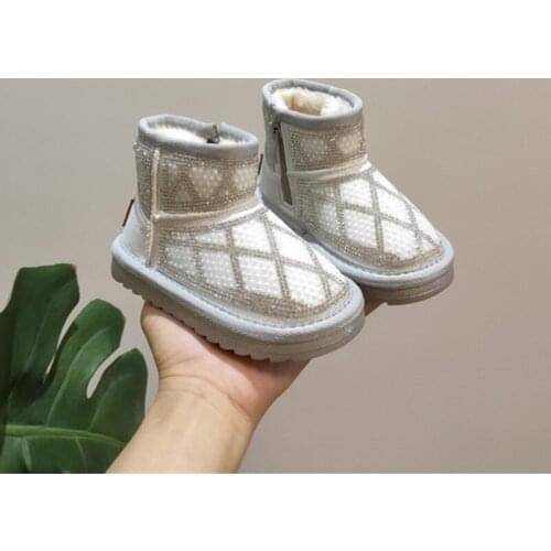 2020 New Winter Kids Snow Boots String Bead Rhineston Children Boots Plush Warm Shoes Fashion Girls Boots Baby Toddler Shoes