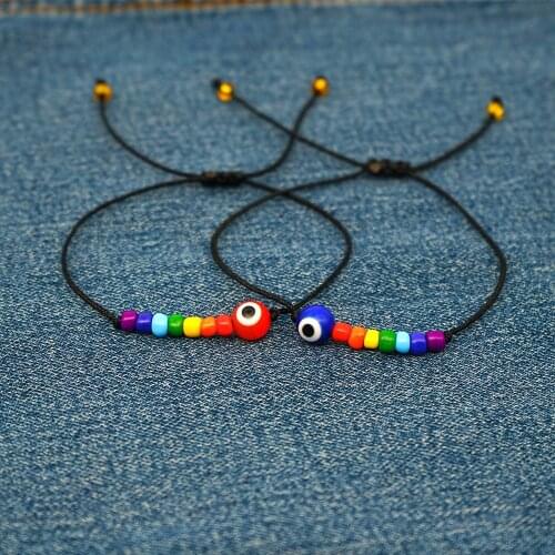 Go2Boho 2Pcs Gay Jewellery Lesbians Rainbow Bracelets for Couples Greek Eye Braclets Turkish Evil Eye Bracelet String Jewelry