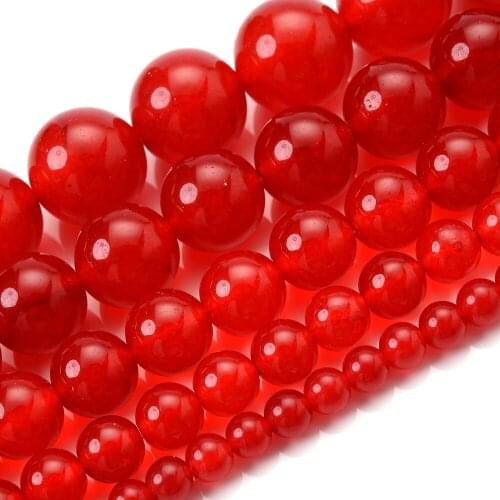 Natural Stone Beads Red Color Chalcedony Jades Round Loose Spacer Bead for Jewelry Making DIY Bracelet Accessories 4/6/8/10/12mm
