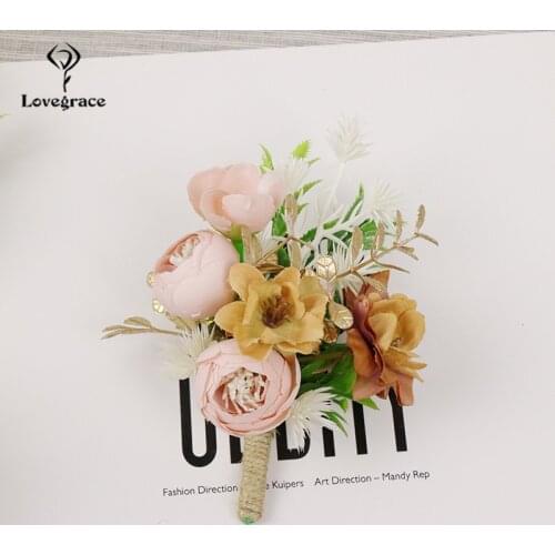 Groomsmen Boutonniere Wedding Corsages and Boutonnieres Silk Wrist Corsage Bracelet Flowers for Bridesmaids Sister Brooch Flower