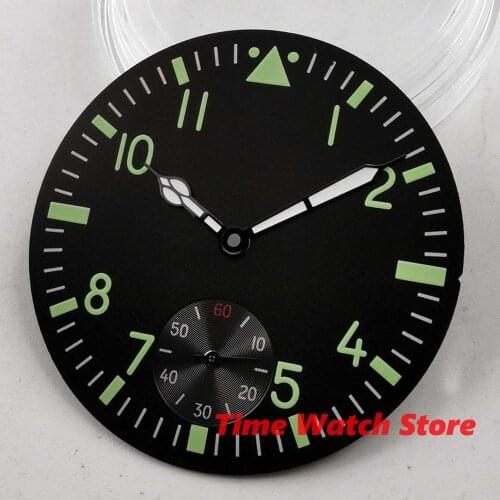 Watch Dial 38.9mm watch men black dial luminous marks fit 6498 movement D177