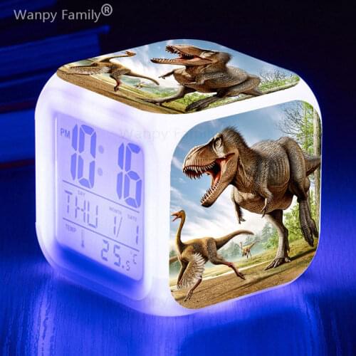 Jurassic Dinosaur Alarm Clock 7 Color Glowing LED Digital Alarm Clock For Kids Birthday gift Multifunction Flash Alarm Clock