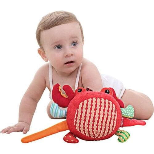 Baby Hand Catching Ball Rattle Toy Crab Cartoon Cute Simulation Soft Touch Cloth Bell Biting Animal Wrist Strength Plush Toys