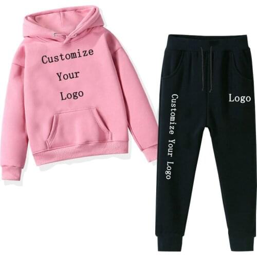 Print Logo Custom Made Childrens Sets Boys Girls Hoodie Sweatshirts Pants Custum Your Image Kids Clothes DIY Autumn Winter 2pcs