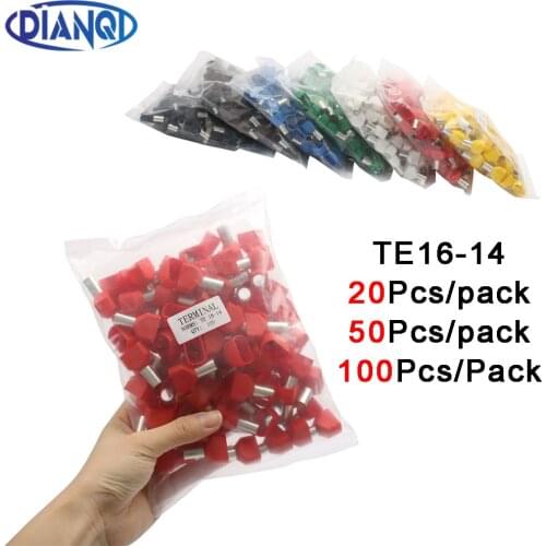 DIANQI TE16-14 Two Pre-insulated Pipe-shaped End Cold pressed terminals/Cable Connector/Wire Connector 100PCS/Pack