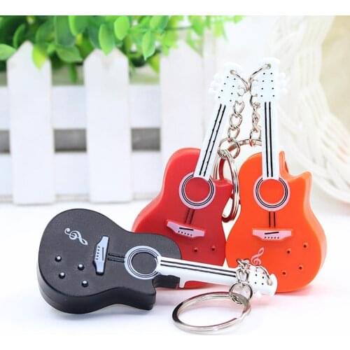 Guitar Funny Guitar With LED Light Sound-emitting Keychain Bag Small Pendant Toy Keychain Key Ring Holder Hanging Ornament