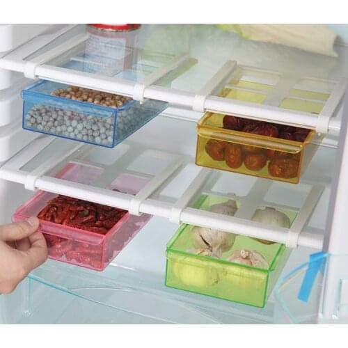 Fridge Drawer Organizer Refrigerator Storage Box Design Pull Out Bins Food Fresh-keeping Container Plastic Storage Fridge Shelf