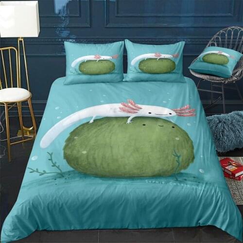 Axolotl on a Mossball Quilt Cover Pillowcase 3Piece Comforter Bedding Set With Pillow Case Single Double Duvet Cover Home Decora