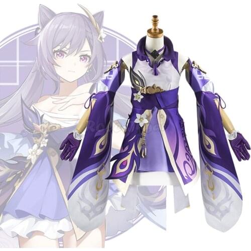 Anime Game Cosplay Genshin Impact Keqing Costume Full Sets Wig Adult Women Halloween Genshin Impact Ke Qing Dress Outfit C298M67
