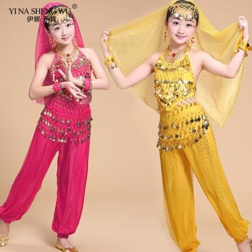 Bollywood Belly Dance Costumes Set Oriental Dance Children Costumes Dance Clothes Bellydance Performance Suit India 5 Colors