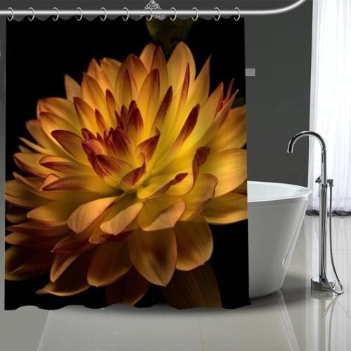 Hot Sale Custom High Quality Dahlias Shower Curtains Bath Products Bathroom Decor Waterproof Polyester With 12 Pcs Hooks