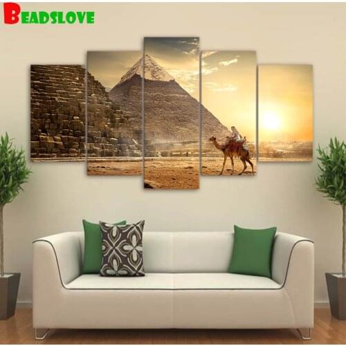 Multi-picture diamond painting Camel Wall Art For Living Room Home Decor 5 Pieces Ancient Egypt Pyramid Paintings Pharaoh