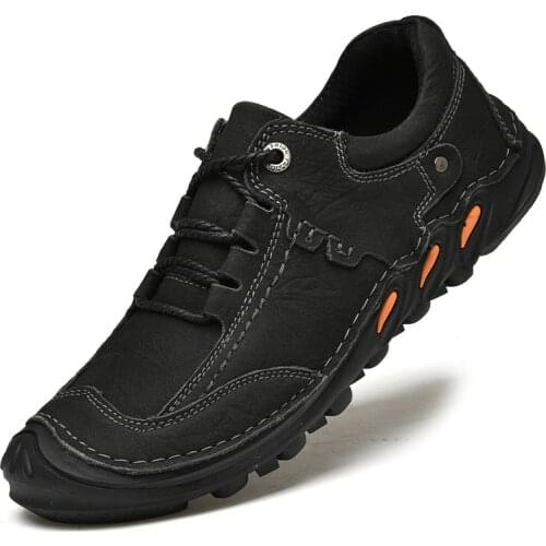 100% Genuine Leather Shoes Men Cow Leather Casual Shoes Male Outdoor Non-Slip Men Sneakers Lace-Up Man Hiking Footwear