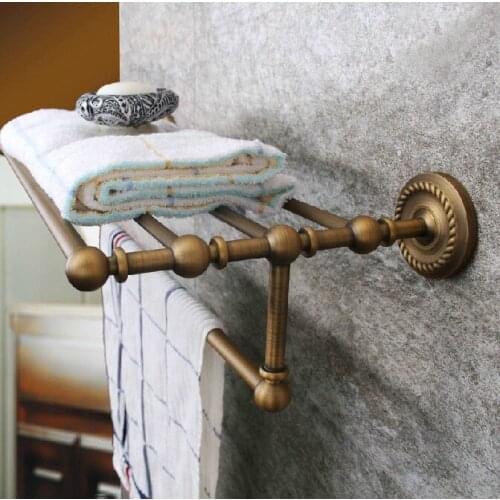 Wall Mounted Vintage Retro Antique Brass Bathroom Large Towel Rail Towel Bar Holder Shelf Bathroom Accessory mba087