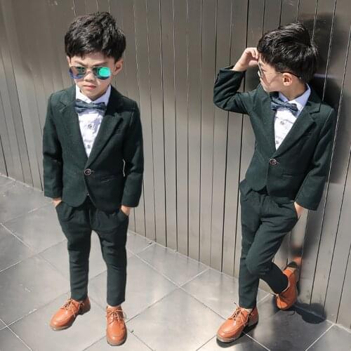 Autumn Toddler Boys Suit Wedding Party Cotton Formal Kids Blazer Pants Tie 3PCS Costume Children Petite Suits Clothing Sets,H116