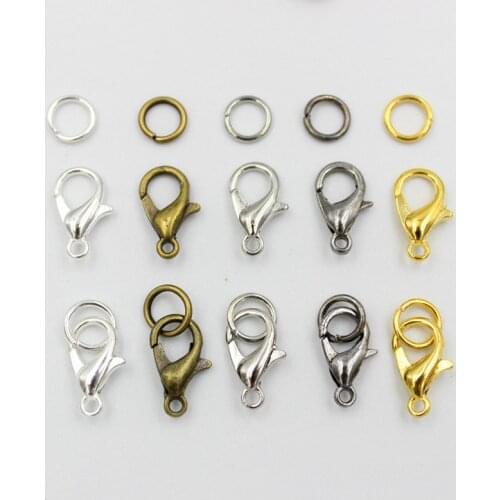 200pcs 5/6/7mm Jump Rings + 100pcs 10/12/14mm Lobsters Clasps Connectors for DIY Bracelet Necklace Making Supplies