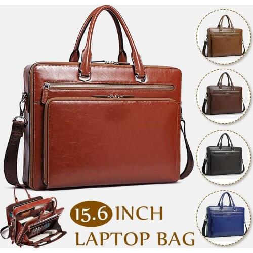 15.6 Inch Mens Business Briefcases PU Leather Handbag Multi-pocket Laptop Bag Messenger Shoulder Bags Tote Travel Summer Sale