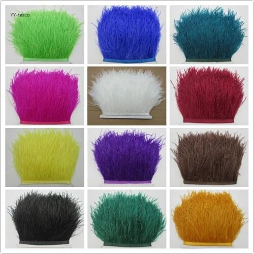 10-15cm Height Multi Color Natural Ostrich Feather Lace 1yards/bag Ostrich Plume Fringe Trims Clothing Accessories Supplies