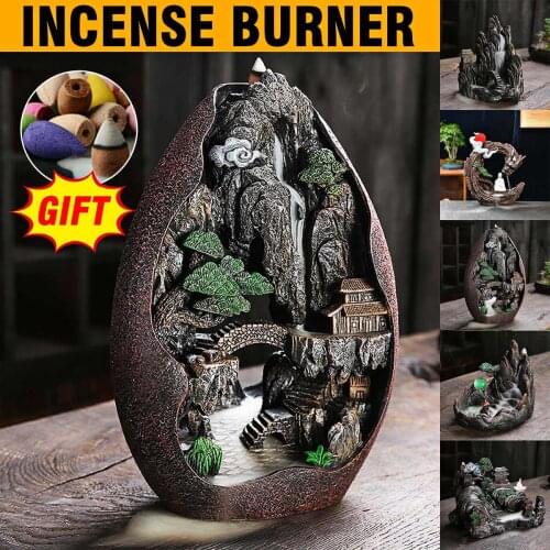 Handicrafts Smoke Waterfall Backflow Waterfall Burner Incense Ceramic Holder Portable Resin Censer Mountain River Home Decor