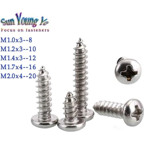 100pcs philips pan head self-tapping mini screw M1 M1.2M1.4M1.7M2 stainless steel round head micro screw for glasses cell phones