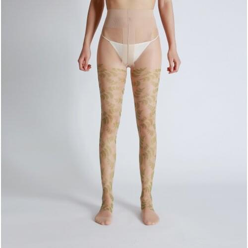 Sexy New Designs Leafs Digital Print Tights Transparent Plant Pantyhose Womens Nude Stockings High Quality
