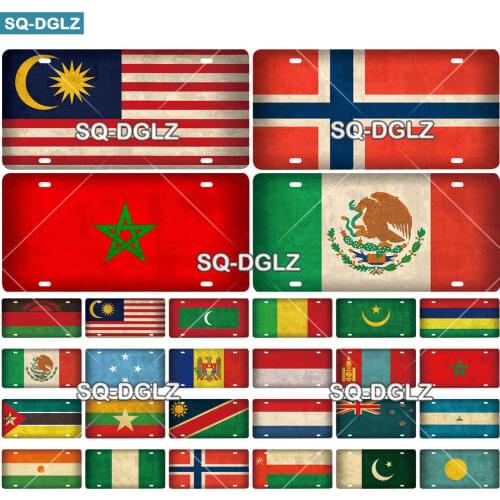 [SQ-DGLZ]M-P Country Flag License Plate Metal Sign Vintage Plaque Tin Sign Wall Decor For Bar Pakistan/Netherlands/Malaysia