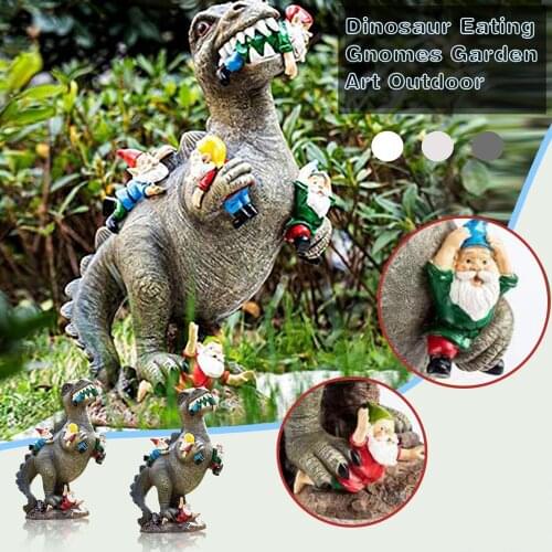 Resin Dinosaur Dwarf Figurine Statue Funny Lifelike Hilarious Eating Gnome Animal Sculpture for Outdoor Home Garden Ornament