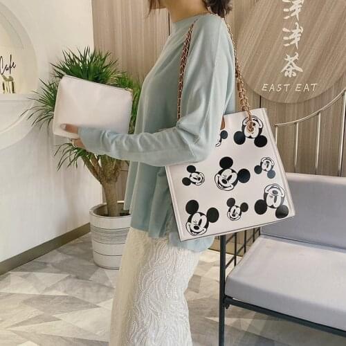 2pcs Disney mickey mouse shoulder messenger bag cosmtic bag Fashion shoulder bag simple large capacity tote bag chain handbag