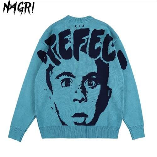 NAGRI Men Hip Hop Sweater Streetwear Pullover Sweater Autumn Winter Casual Loose Knitted Sweaters Couple Unisex