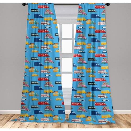 Transportation Window Curtains Various Vehicles Cartoon Style Donut Fast Food Truck Engine Police Car Window Drapes