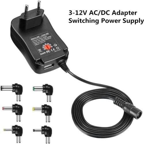 30W 3V-12V Multi-Voltage Switching Power Supply USB Adjustable Universal AC Adapter USB Charging Device for Speaker CCTV Camera