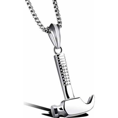High Polished Stainless Steel Hammer Pendant Mothers Day Fathers Day Necklace Unisex Gifts for Carpenter and Carpenter Family