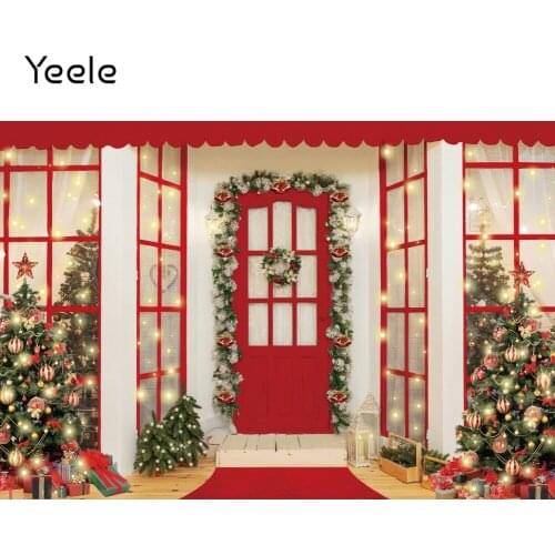 Yeele Christmas Backdrop Red Door Glitter Flowers Baby Portrait Photocall Background Photographic Photography For Photo Studio