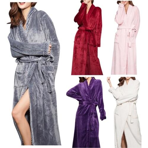 40#Womens dressing gown Sleepwear Adult Home Wear Flannel Nightgown Ladies Sexy Long Coral Velvet Bathrobe ночнушка женская