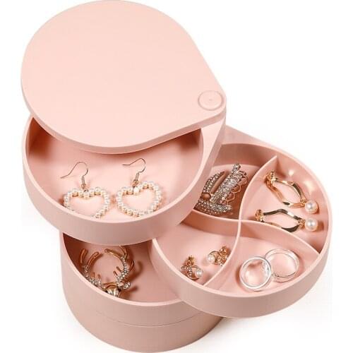 Women Jewelry Storage Box New Design Creative 4-Layer Rotatable Jewelry Accessory Storage Tray with Lid Birthday Gift for Girls