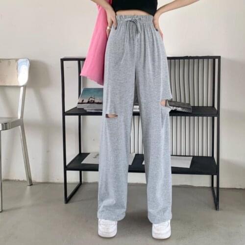 Jogger Ladies Sweatpants Summer Loose Waist Wide-Leg Pants Women Korean Fashion Fish Scale Ripped Pants Harajuku y2k Pants 2021