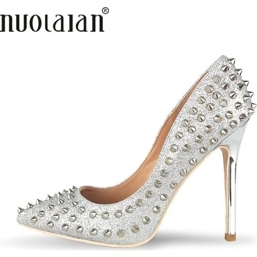 New Women Pumps Pointed Toe High Heels Shoes Luxury Designer Rivets Shoes Wedding Bridal Shoes Womens Shoes With Heels