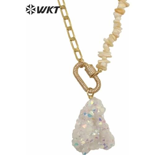 WT-N1253 Amazing Sparkly Angel AURA Quartz stone necklace fashion lady unique hand make chain crystal neckalce