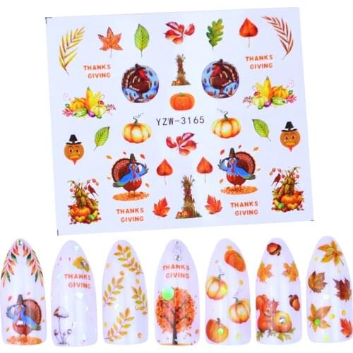 1pcs Gold Leaf Maple Nail Stickers Autumn Water Transfer Decals Nail Art Sliders for Manicure Adhesive Tattoos Tips