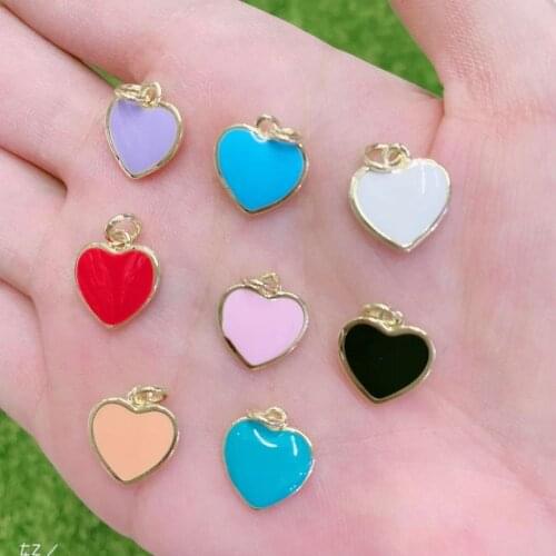 20Pcs Dainty Mini Gold Plated brass colorful enamel heart charms Pendant For Jewelry Making