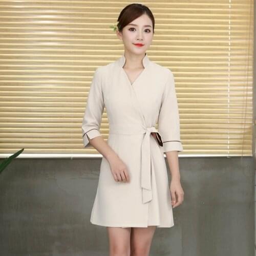 2020 Beautician Uniforms Dresses Half Sleeve Health Beautician Clothes Massage Clothing Spa Dress Beauty Salon Uniform AS281