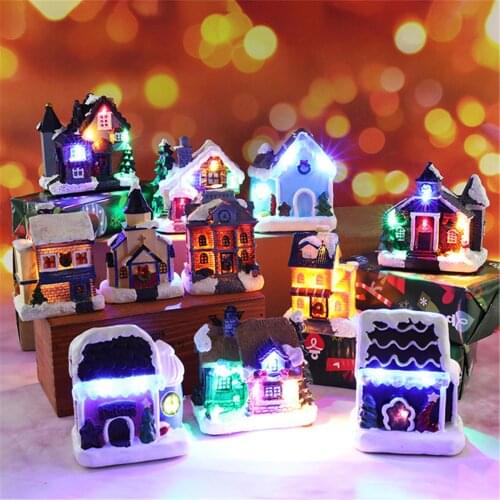1 PC 2020 Happy New Year Christmas Micro House Ornaments For Home Decoration In Party Adorment LED Lighting Villa Free Shipping