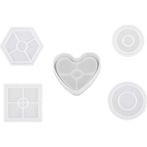5Pcs Diy Coaster Silicone Mold Included Square Hexagon Circle Octagon Mold for Resin, Concrete Jewelry Making Mould