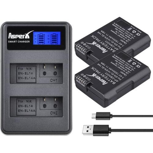 2Pcs EN-EL14a EN-EL14 EN EL14 Battery + LCD USB Dual Charger For Nikon Battery D5500 D5300 D3300 D5100 D5200 D3100 D3200 P7000