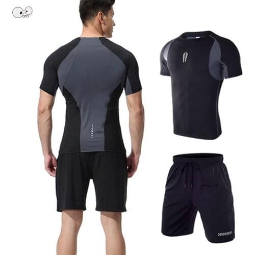Quick Dry Compression Mens Running Set Fitness Tight Sport Suits Clothing Short Sleeve Shirt+Shorts Outdoor Jogging Sportswear