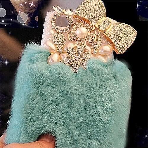 Bling Crystal Fluffy Rabbit Fur Case Winter Soft Case Bling Crystal Fur Shell For Huawei Honor8 9 10 20 Lite V10 V20 7X 8X Case