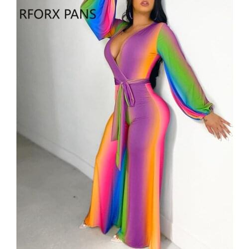 Ombre Colorblock Tied Detail Jumpsuit Long Sleeve Jumpsuit Casual Look for Women 2021