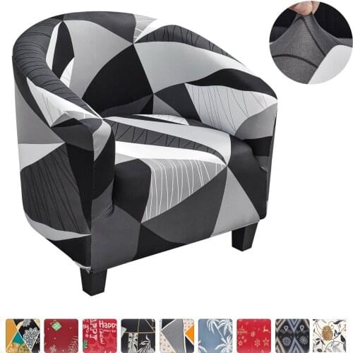 Geometric Print Elastic Tub Chair Cover Living Room Stretch Sofa Slipcover Furniture Protector Single Seat Couch Armchair Cover