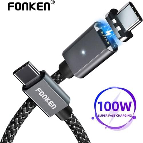 FONKEN Magnetic Cable 100W USB C To USB C Cable 20V 5A PD Charger USBC Fast Magnetic Charging for Laptop Tablet Phone Cord